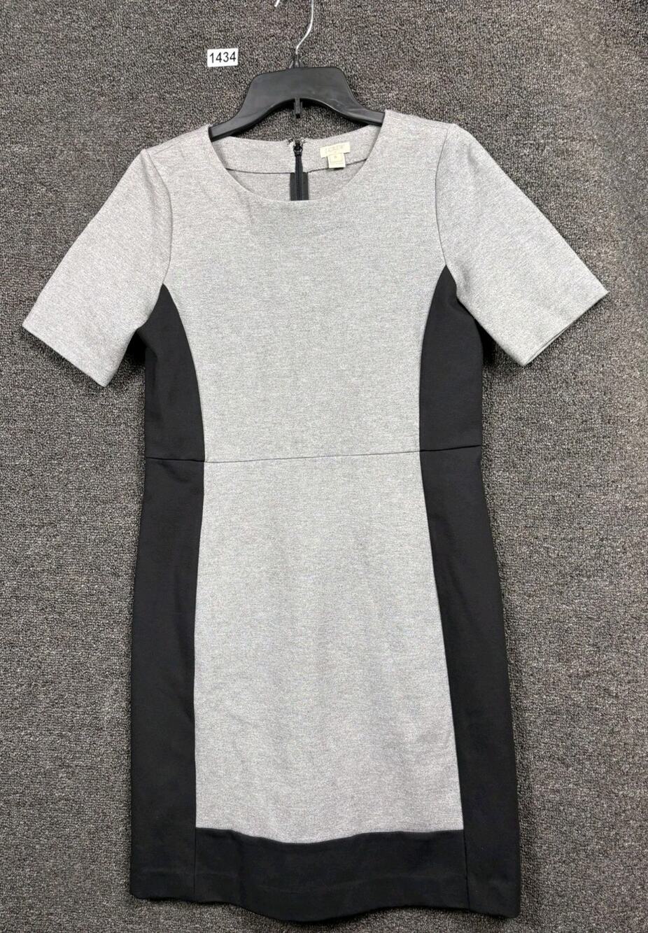 J. Crew Bodycon Dress Womens Size 4 Gray Black Short Sleeves Stretch Colorblock